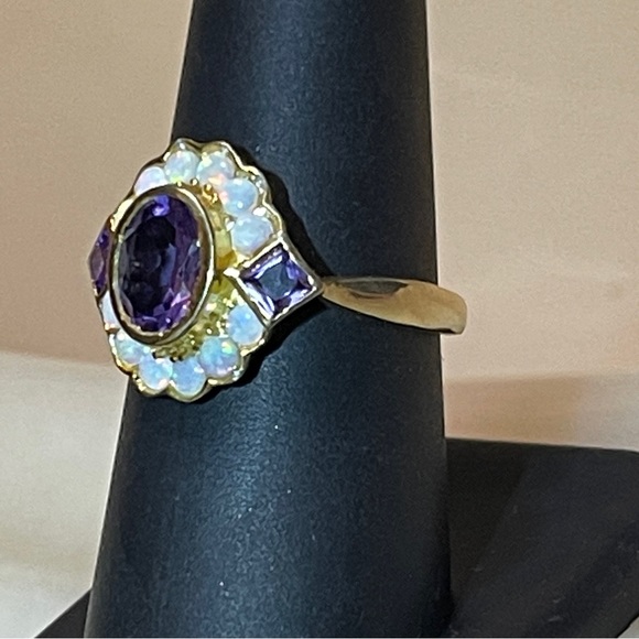🎁A STUNNER of a Ring! Amethyst & Opal 925 Silver/GP! - Picture 3 of 16